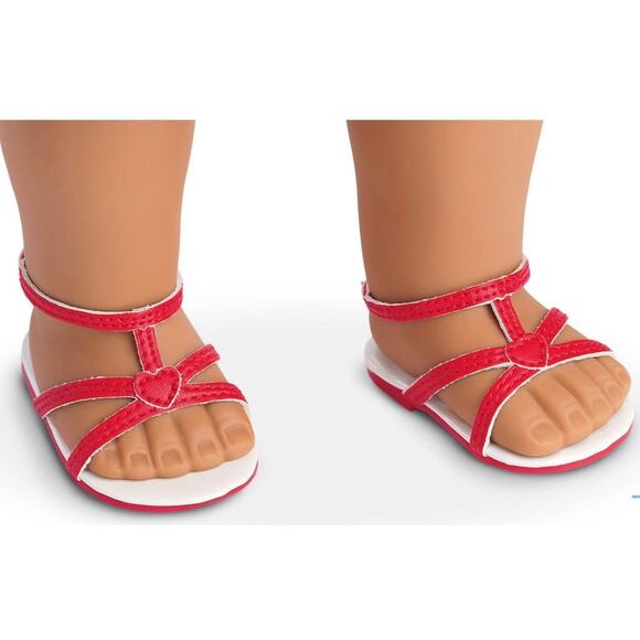 NEW American Girl Red Hearts Ruffle Outfit RED STRAPPY SANDALS Hearts Accessory - Picture 3 of 4